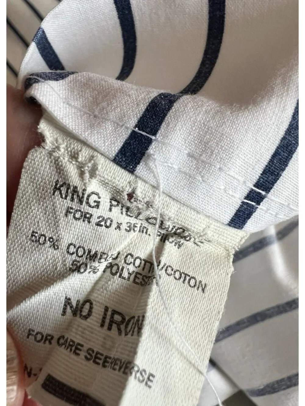 Pillowcase KING PAIR Blue White Stripe NO-IRON Cotton-Poly SPRINGS USA Made VTG